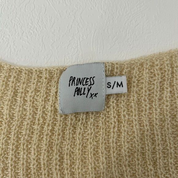 Princess Polly Ally Knit Sweater Beige Ruched Front Crop Top S/M - Picture 4 of 6